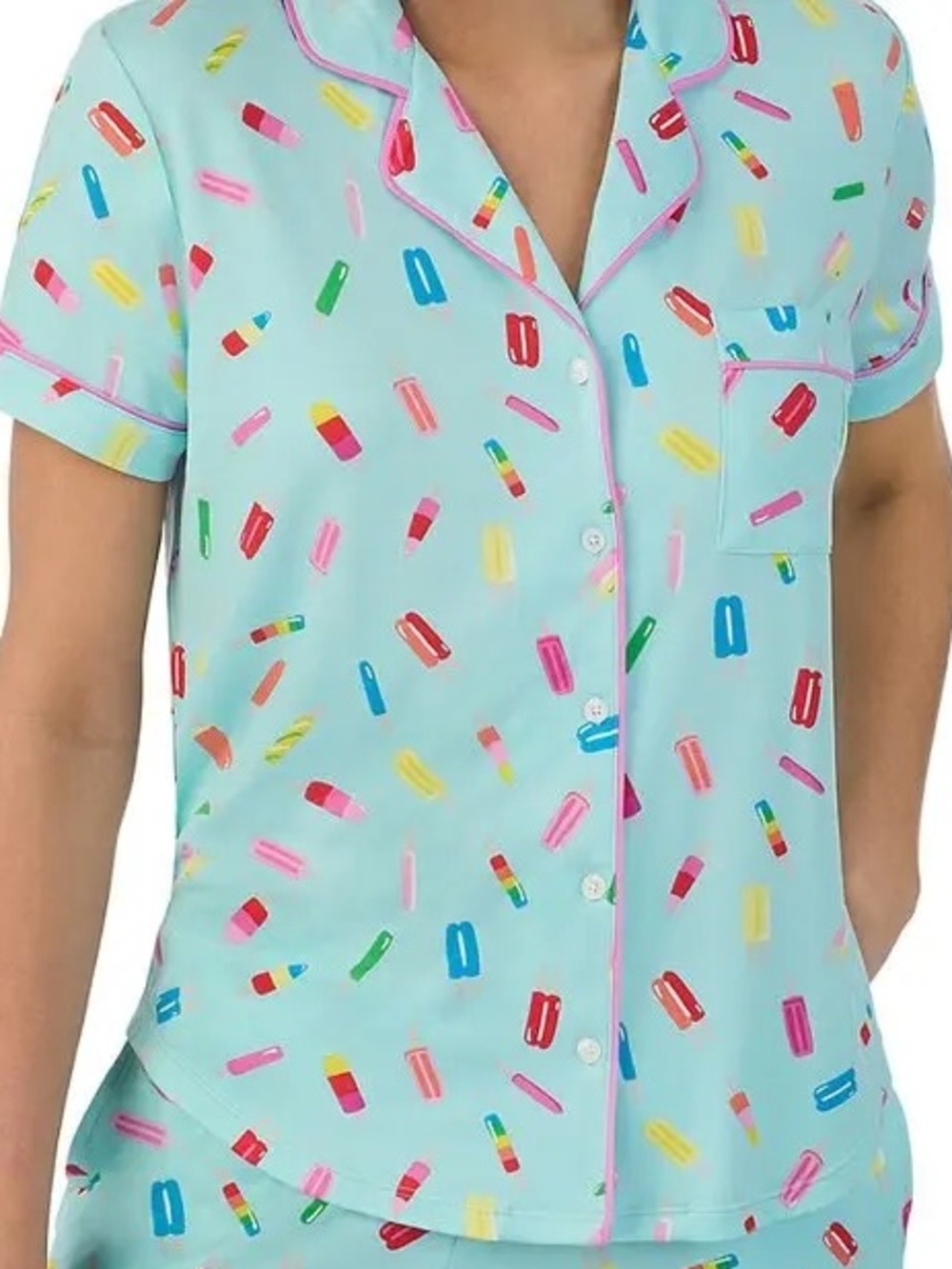 Kate Spade Popsicles Pajama Top Tiffany Blue Colorful Bright Happy Pink Trim M - Picture 4 of 4